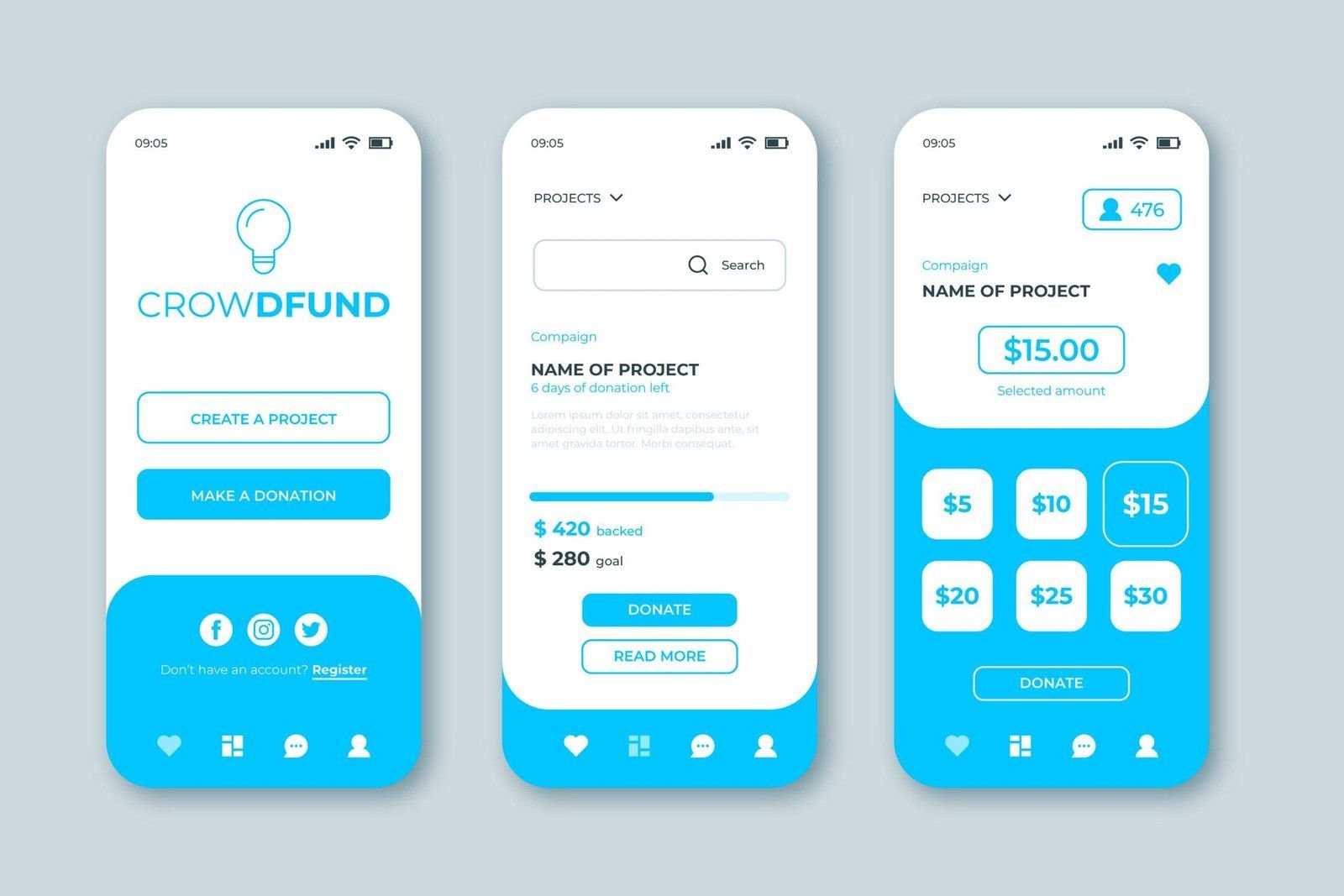 mobile app screens